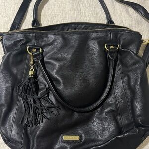 Steve Madden Large Black Leather Tote with Tassel Charm